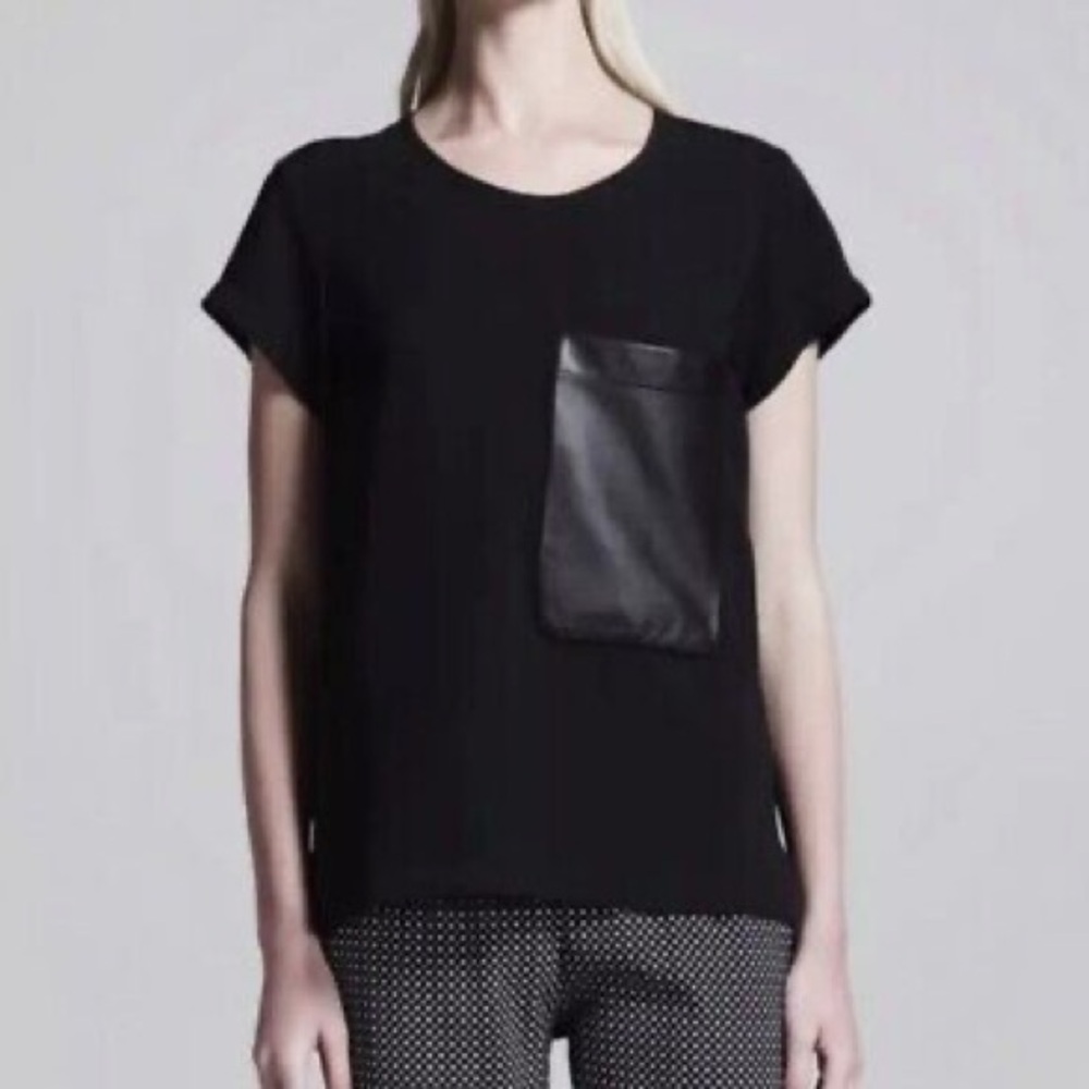 rag & bone. Women’s Leather Pocket Short Sleeve Black Blouse. Size Small.
